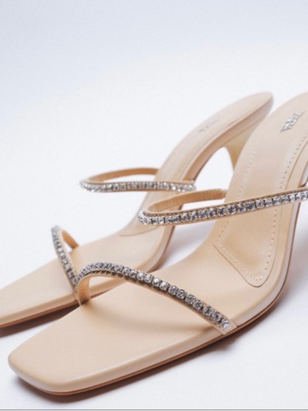 Zara Nude Crystal-Strap Women's Heeled Sandals